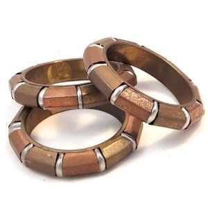 Vintage 1990s Bangle Bracelets Set Of 3 Copper Brass Silver